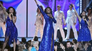 LaChanze and the cast of Summer: The Donna Summer Musical perform onstage during the 72nd Annual Tony Awards at Radio City Music Hall on June 10, 2018 in New York City. The show this year has been postponed.