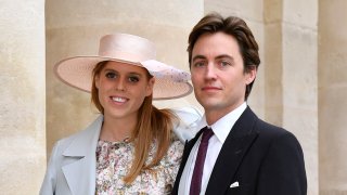 Princess Beatrice d’York and Edoardo Mapelli Mozzi on Oct. 19, 2019 in Paris, France. The couple married in a private ceremony Friday, July 17, after their wedding was postponed by the coronavirus.