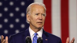 Democratic presidential candidate former Vice President Joe Biden speaks at the Chase Center July 14, 2020 in Wilmington, Delaware. Biden delivered remarks on his campaign's 'Build Back Better' clean energy economic plan.