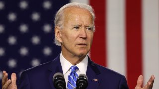 Democratic presidential candidate former Vice President Joe Biden speaks at the Chase Center July 14, 2020 in Wilmington, Delaware. Biden delivered remarks on his campaign's 'Build Back Better' clean energy economic plan.