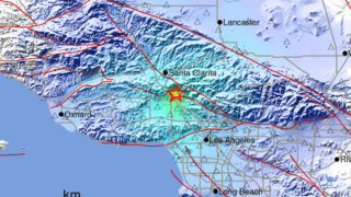 A graphic shows shaking from an earthquake.