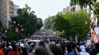 UNITED STATES - JUNE 2: Demonstrators gather to protest the death of George Floyd near the White House in Washington on Tuesday, June 2, 2020.