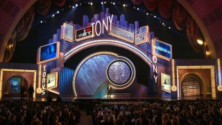 Host Hugh Jackman appears on stage during the "58th Annual Tony Awards"