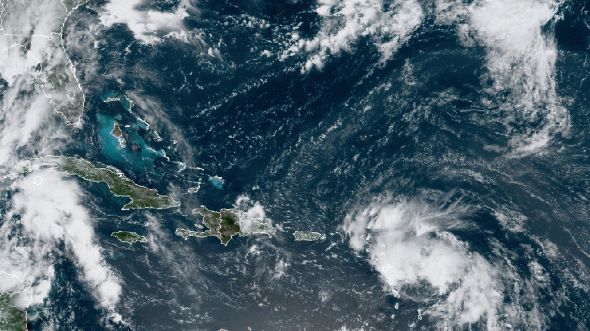 Tropical Storm Laura, pictured here from 12 p.m. to 8 p.m. EST, moving across the northern Leeward Islands heading toward Puerto Rico into the evening of Friday, Aug. 21, 2020.
