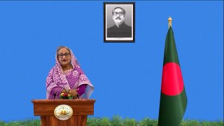 In this photo made from UNTV video, Sheikh Hasina, Prime Minister of Bangladesh, speaks in a pre-recorded message which was played during the 75th session of the United Nations General Assembly, Saturday, Sept. 26, 2020, at UN Headquarters.
