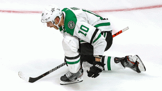 Corey Perry #10 of the Dallas Stars celebrates after scoring the game-winning goal against the Tampa Bay Lightning during the second overtime period to give the Stars the 3-2 victory in Game Five of the 2020 NHL Stanley Cup Final at Rogers Place on Sept. 26, 2020 in Edmonton, Alberta, Canada.
