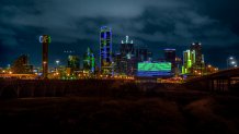 Dallas skyline lit up for North Texas Giving Day
