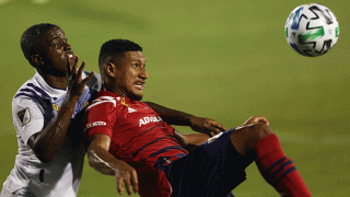 Bryan Acosta #8 of FC Dallas fight the ball against Orlando City at Toyota Stadium on Sept. 27, 2020 in Frisco, Texas.