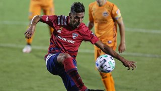 Franco Jara #29 of FC Dallas controls the ball during the MLS game between FC Dallas and Houston Dynamo at Toyota Stadium on Sept. 12, 2020 in Dallas, Texas