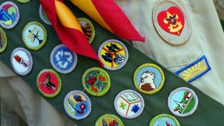 a Boy Scout's merit badge sash