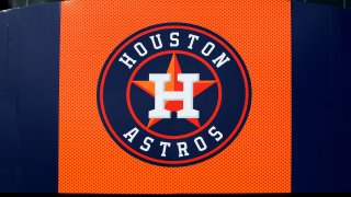 Houston Astros logo is displayed outside Minute Maid Park, home of the Houston Astros baseball team in Houston, Texas on November 4, 2017.