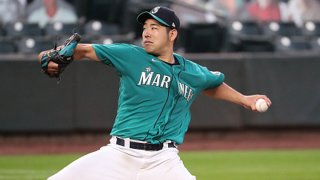 Yusei Kikuchi #18 of the Seattle Mariners pitches in the fifth inning against the Texas Rangers at T-Mobile Park on Sept. 4, 2020 in Seattle, Washington.