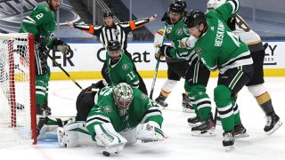Goaltender Anton Khudobin #35 of the Dallas Stars makes a save in the second period of Game Four of the Western Conference Final of the 2020 NHL Stanley Cup Playoffs between the Vegas Golden Knights and the Dallas Stars at Rogers Place on Sept. 12, 2020 in Edmonton, Alberta.