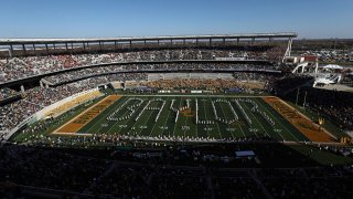 The Baylor Bears marching band performs before a game between the Texas Longhorns and the Baylor Bears at McLane Stadium on Nov. 23, 2019 in Waco, Texas.