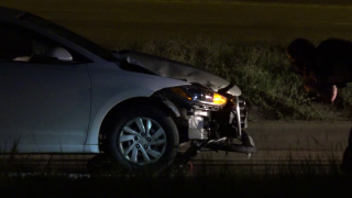 A bicyclist was critically hurt after being struck by a car overnight in Denton, police say.