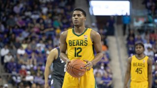 Baylor Bears guard Jared Butler (#12) shoots a free throw during the Big 12 college basketball game between the TCU Horned Frogs and Baylor Bears on February 29, 2020.