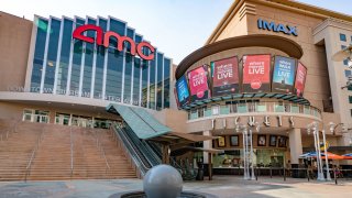 This Aug. 19, 2020, file photo, is a general view of Downtown Burbank’s AMC IMAX movie theater in Burbank, California.