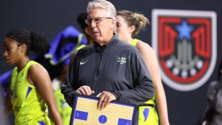 Head coach Brian Agler of the Dallas Wings looks on during the game against the Chicago Sky on September 11, 2020 at Feld Entertainment Center in Palmetto, Florida.