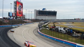 Michael Annett, driver of the #1 Pilot/Flying J Chevrolet, leads the field during the NASCAR Xfinity Series O'Reilly Auto Parts 300 at Texas Motor Speedway on October 24, 2020 in Fort Worth, Texas.