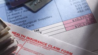 A health insurance claim form on a medical bill.
