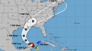 Forecast cone of Hurricane Zeta at 3 p.m. Monday, Oct. 26, 2020
