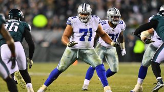 Dallas Cowboys Offensive Tackle La'el Collins (71) readies to block in the second half during the game between the Dallas Cowboys and Philadelphia Eagles on Dec. 22, 2019 at Lincoln Financial Field in Philadelphia, Pennsylvania.