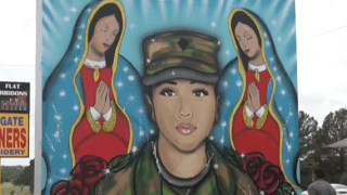 A mural honors slain US Army Spc. Vanessa Guillen in Killeen, Texas.