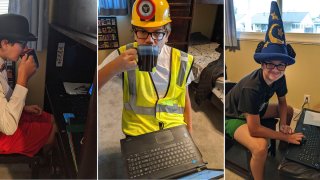 Logan Houghtelling, dresses in a variety of costumes, from a gentleman in a bowler hat and bowtie on Aug. 21, 2020, to a construction worker on Sept. 15 and a Disney park visitor on Sept. 4