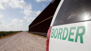 A Customs and Border Protection vehicle patrols the border wall in Rio Grande Valley sector of the Texas border on Aug. 20, 2019.