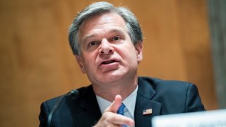 In this Sept. 24, 2020, file photo, FBI Director Christopher Wray, testifies during the Senate Homeland Security and Governmental Affairs Committee hearing titled Threats to the Homeland, in Dirksen Senate Office Building.