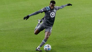 Kevin Molino #7 of Minnesota United FC kicks the ball during a game between Colorado Rapids and Minnesota United FC at Allianz Field on Oct. 28, 2020 in St Paul, Minnesota.