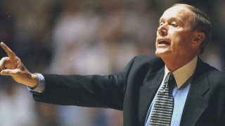 Head coach Billy Tubbs of the Texas Christian Horned Frogs calls from the sidelines during the game against the Gonzaga Bulldogs at the Daniel-Meyer Coliseum in Fort Worth, Texas. The Horned Frogs defeated the Bulldogs 90-87 on Dec. 30, 1998.