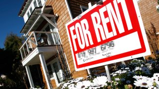 A for rent sign in San Diego, California.
