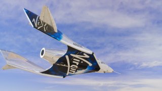Virgin Galactic SpaceShipTwo spacecraft Unity during a glide flight test in New Mexico.