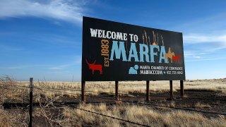 A Marfa sign is seen on the outskirts of town on December 25, 2012 in Marfa, Texas. Situated in West Texas, this town of just over 2000 residents has become a popular tourist destination.