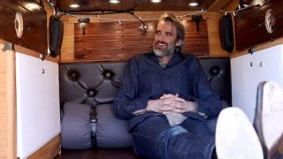 Bryce Dishongh in his camper in Austin, Texas.