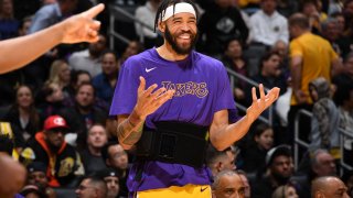JaVale McGee of the Los Angeles Lakers smiles during the game against the New York Knicks on January 7, 2020 at STAPLES Center in Los Angeles, California.