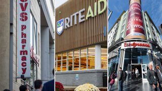 Store signs from CVS, Rite Aid and Walgreens stores.