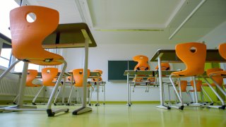 An unused classroom at Karl Marx secondary school in Saxony-Anhalt, Gardelegen, in Germany. Due to the still comparatively tense Covid-19 situation, stricter rules apply in Saxony-Anhalt as well as nationwide. Schools are to remain in emergency operation until at least the end of January.