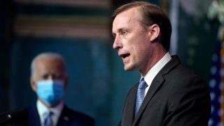 President-elect Joe Biden's national security adviser nominee Jake Sullivan speaks at The Queen theater, Tuesday, Nov. 24, 2020, in Wilmington, Del.