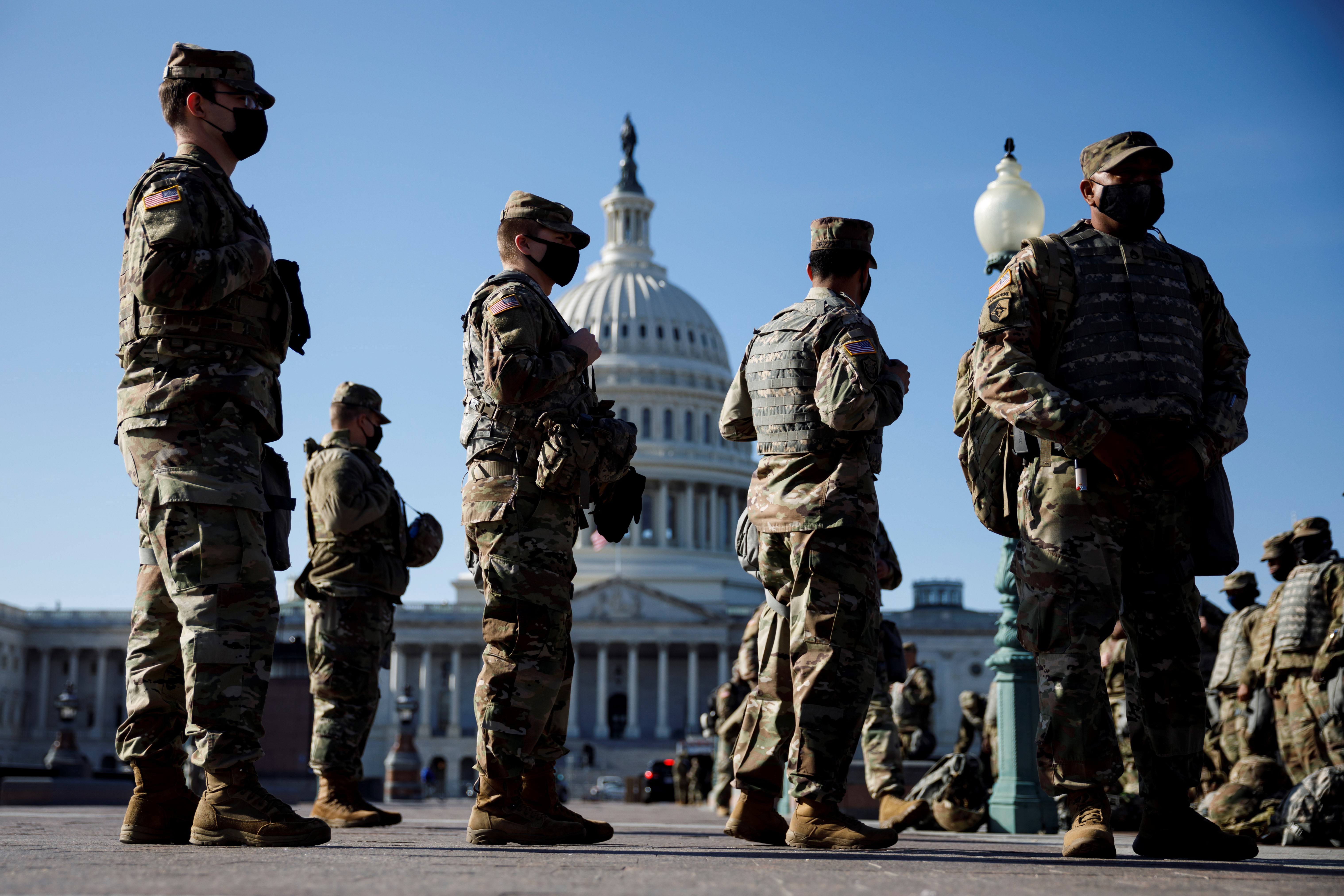 WASHINGTON, D.C., Jan. 15, 2021 &#8212; National Guard soldiers are seen on Capitol Hill in Washington, D.C., the United States, on Jan. 14, 2021. U.S. President Donald Trump on Jan. 11 approved an emergency  declaration for Washington, D.C., effective through Jan. 24, covering the date of President-elect Joe Biden&#8217;s inauguration on Jan. 20. (Photo by Ting Shen/Xinhua via Getty)
