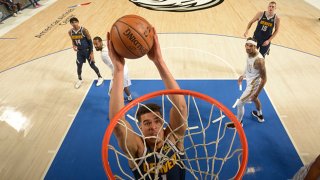 Michael Porter Jr. #1 of the Denver Nuggets dunks the ball during the game against the Dallas Mavericks on Jan. 25, 2021 at the American Airlines Center in Dallas, Texas.