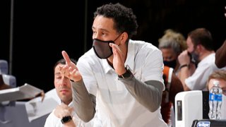 Texas Longhorns coach Shaka Smart coaches against the North Carolina Tar Heels in the championship game of the Camping World Maui Invitational on Dec. 2, 2020, at the Harrah's Cherokee Center in Asheville, North Carolina.