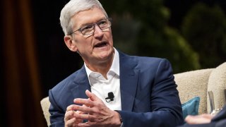 Tim Cook, chief executive officer of Apple, speaks at the 2019 Dreamforce conference in San Francisco on November 19, 2019.