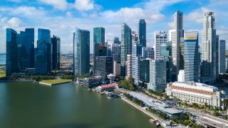 Aerial view of Singapore’s central business district and bayfront area.
