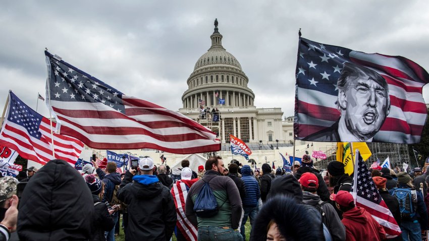 President Donald Trump's supporters gather outside of the U.S. Capitol building, Jan. 6, 2021.