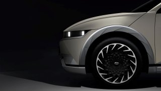 A teaser image of the Hyundai Ioniq 5 battery electric midsize crossover.