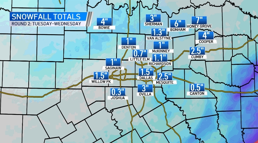 Snowfall Totals in North Texas – NBC 5 Dallas-Fort Worth
