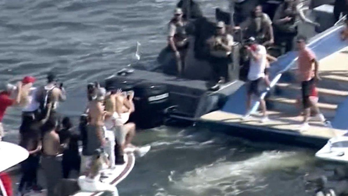 Tom Brady Tosses Trophy During Buccaneers Boat Parade