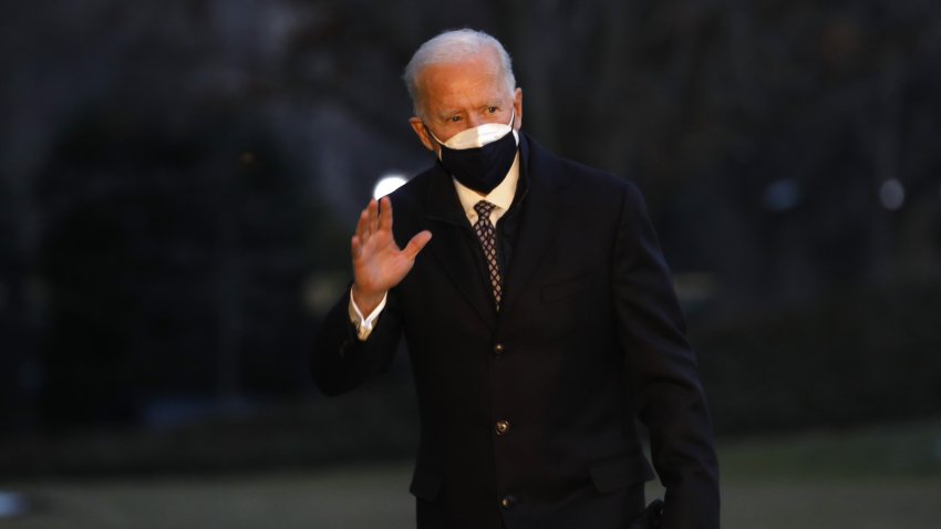 U.S. President Joe Biden walks on the South Lawn of the White House after arriving on Marine One in Washington, D.C., U.S., on Friday, Feb. 19, 2021. Biden traveled to the Michigan plant where Pfizer Inc. is manufacturing its Covid-19 vaccine as his administration works to boost the number of shots delivered each day.
